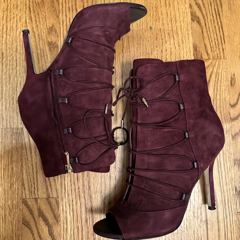 Sam Edelman Red and Purple Heeled Boots with Stiletto Heel